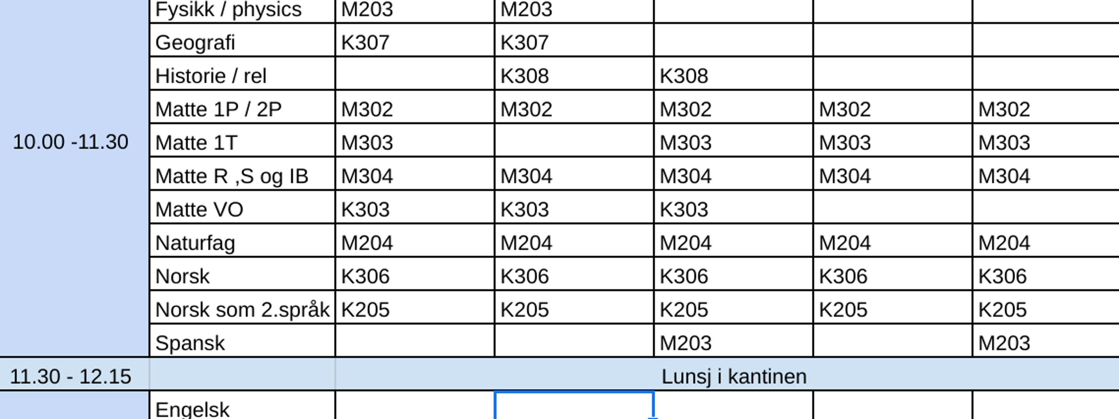 Bilete av ei timeplan for open skole i haustferien